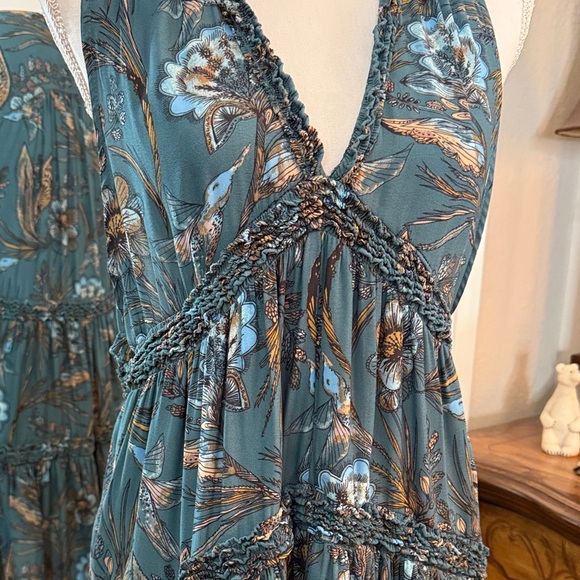 Free People Hummingbird Print Tunic Top Dark Teal - Picture 2 of 15